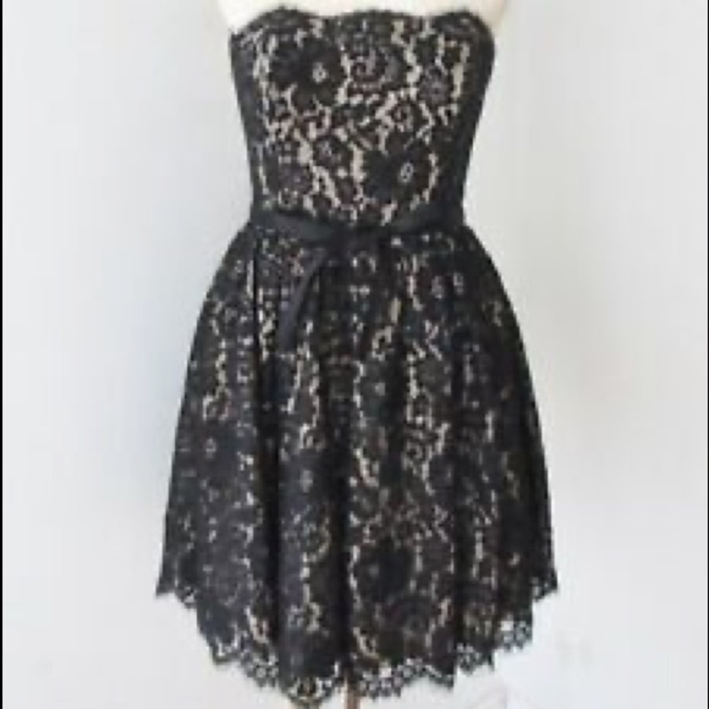 Strapless black lace dress